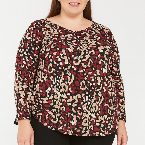Dana Buchman Tops - Dana Buchman Red and Black Animal Print Blouse